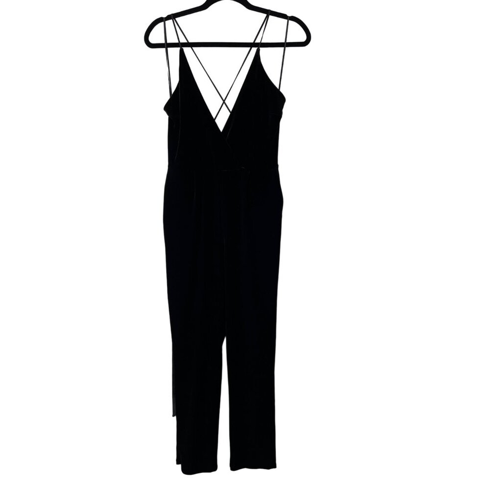 EXPRESS JUMPSUIT VELVET BLACK SZ 6 V-NECK CRISS CROSS POCKETS LINED CLASSIC NWT